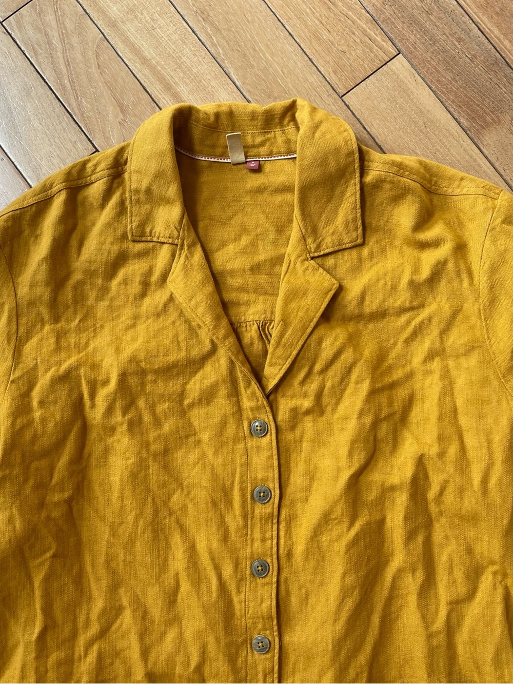 Pilcro Anthropologie Mustard Cotton Linen Button Front Utility Shirt Dress M - Picture 5 of 11